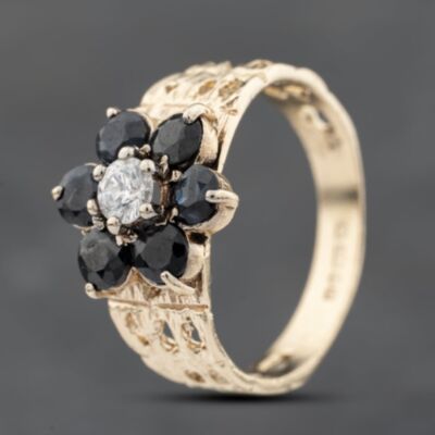 Pre-Owned 9ct Yellow Gold Sapphire & Cubic Zirconia Flower Cluster Ring 41103772
