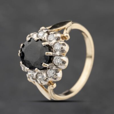 Pre-Owned Yellow Gold Sapphire & Cubic Zirconia Large Oval Cluster Ring 41103875