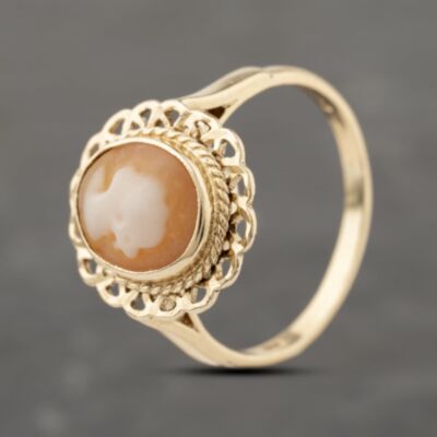 Pre-Owned 9ct Yellow Gold Cameo Fancy Edge Dress Ring 41103917