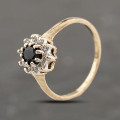 Pre-Owned 9ct Yellow Gold Sapphire & Cubic Zirconia Cluster Ring 41103929