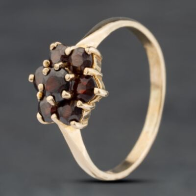 Pre-Owned 9ct Yellow Gold Garnet Flower Cluster Ring 41103962