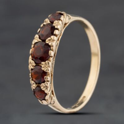 Pre-Owned 9ct Yellow Gold Garnet Five Stone Ring 41103974