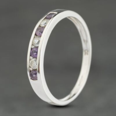 Pre-Owned 9ct White Gold Amethyst & Cubic Zirconia Half Eternity Ring 41104004