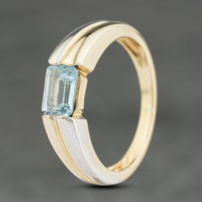 Pre-Owned 9ct Yellow Gold Step Cut Blue Topaz Dress Ring 41104008