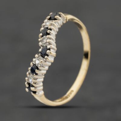 Pre-Owned 9ct Yellow Gold Sapphire & Cubic Zirconia Half Wishbone Ring 41104050