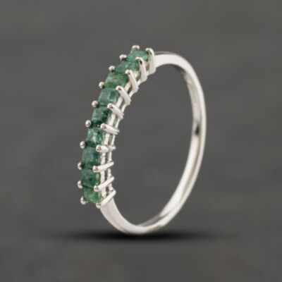 Pre-Owned 9ct White Gold Emerald Square Cut Half Eternity Ring 41104083