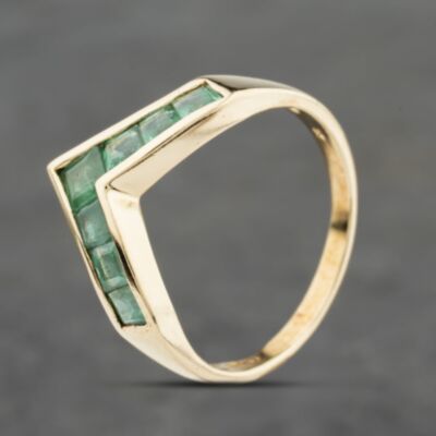 Pre-Owned 9ct Yellow Gold Emerald Channel Set Half Wishbone Ring 41104109