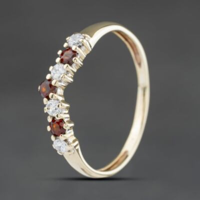 Pre-Owned 9ct Yellow Gold Garnet & Cubic Zirconia Half Wishbone Ring 41104156