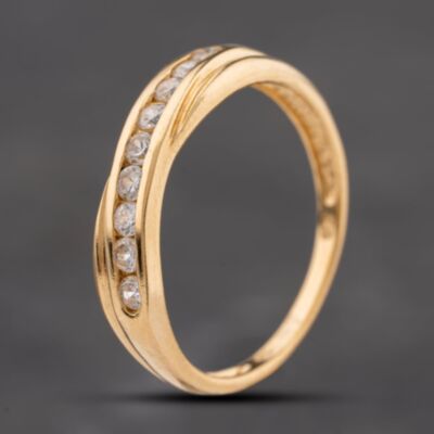 Pre-Owned 9ct Yellow Gold Cubic Zirconia Channel Set Crossover Half Eternity Ring 41104189