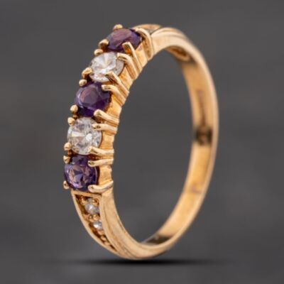 Pre-Owned 9ct Yellow Gold Amethyst & Cubic Zirconia Half Eternity Ring 41104195