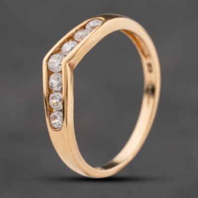 Pre-Owned 9ct Yellow Gold Cubic Zirconia Channel Set Half Wishbone Ring 41104212
