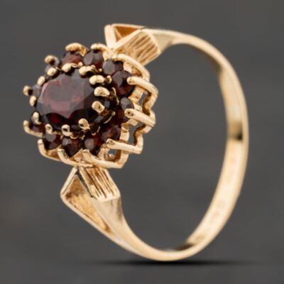 Pre-Owned 9ct Yellow Gold Garnet Oval Cluster Ring 41104265