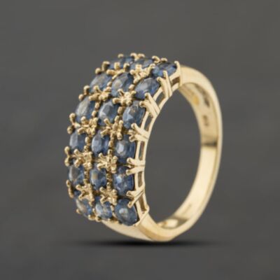 Pre-Owned 9ct Yellow Gold Blue Topaz Three Row Ring 41104335