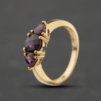 Pre-Owned 9ct Yellow Gold Rhodolite Garnet Three Stone Ring 41104341