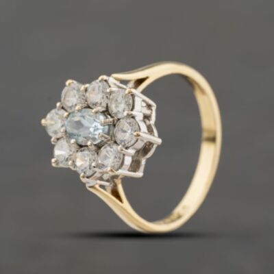 Pre-Owned 9ct Yellow Gold Blue Topaz & Cubic Zirconia Cluster Ring 41104357