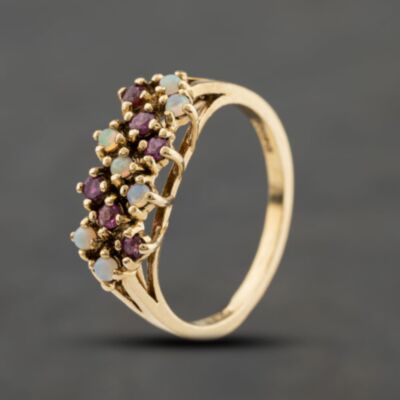 Pre-Owned 9ct Yellow Gold Ruby & Opal Dress Ring 41104401