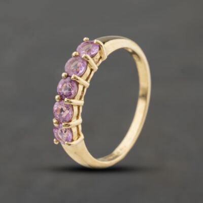 Pre-Owned 9ct Yellow Gold Pink Cubic Zirconia Five Stone Half Eternity Ring 41104405