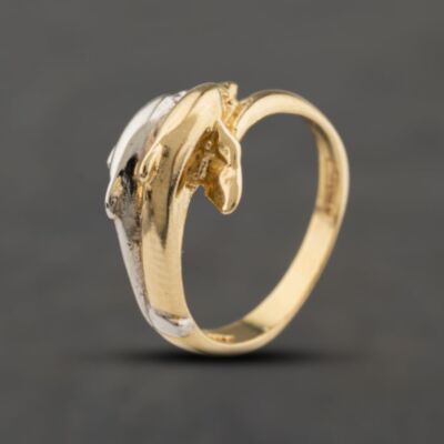 Pre-Owned 9ct Two Colour Gold Double Dolphin Dress Ring 41104417