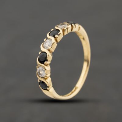Pre-Owned 9ct Yellow Gold Sapphire & Cubic Zirconia Half Eternity Ring 41104425