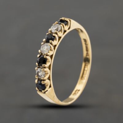 Pre-Owned 9ct Yellow Gold Sapphire & Cubic Zirconia Half Eternity Ring 41104434