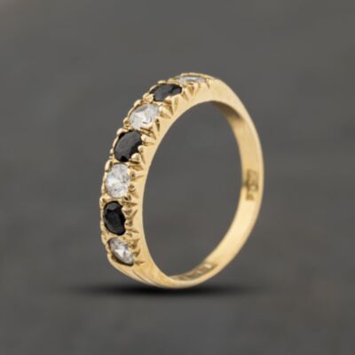 Pre-Owned 9ct Yellow Gold Sapphire & Cubic Zirconia Half Eternity Ring 41104442