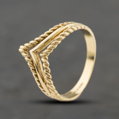 Pre-Owned 9ct Yellow Gold Twisted Wishbone Ring 41104459