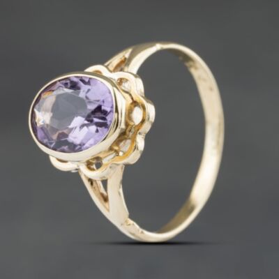 Pre-Owned Yellow Gold Amethyst Oval Dress Ring 41104494