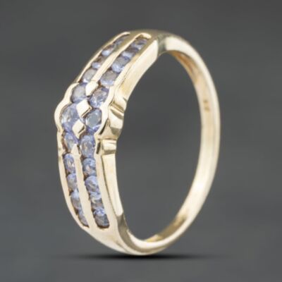 Pre-Owned 9ct Yellow Gold Tanzanite Two Row Dress Ring 41104500