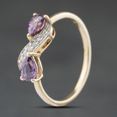 Pre-Owned 9ct Yellow Gold Colour Treated Topaz & White Spinel Twist Dress Ring 41104501