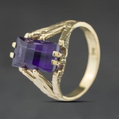Pre-Owned Vintage Yellow Gold Amethyst Oblong Dress Ring 41104508