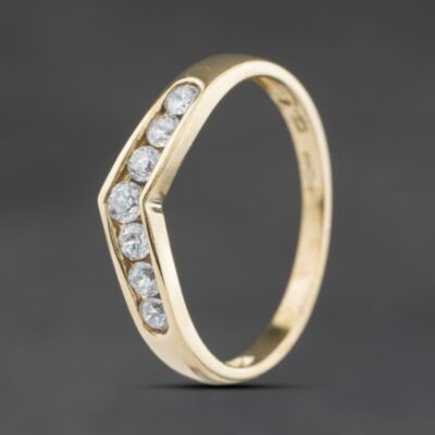 Pre-Owned 9ct Yellow Gold Cubic Zirconia Channel Set Half Wishbone Ring 41104531