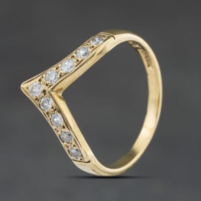 Pre-Owned 9ct Yellow Gold Cubic Zirconia Half Wishbone Ring 41104536
