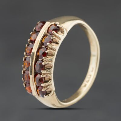 Pre-Owned 9ct Yellow Gold Garnet Two Row Dress Ring 41104569