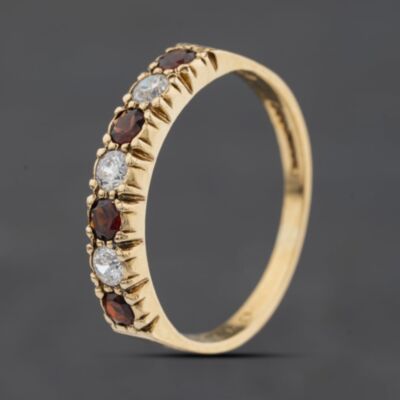 Pre-Owned 9ct Yellow Gold Garnet & Cubic Zirconia Half Eternity Ring 41104587