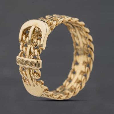 Pre-Owned Vintage Yellow Gold Curb Design Buckle Ring 41104625