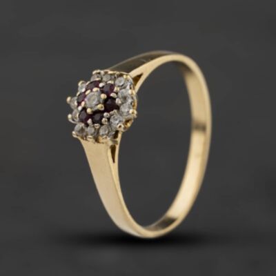 Pre-Owned 9ct Yellow Gold Ruby & Cubic Zirconia Cluster Ring 41104678