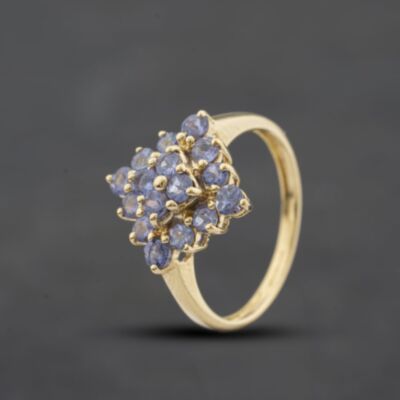 Pre-Owned 9ct Yellow Gold Tanzanite Sqaure Cluster Ring 41104707
