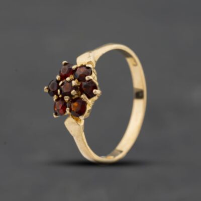 Pre-Owned 9ct Yellow Gold Garnet Flower Cluster Ring 41104750