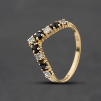 Pre-Owned 9ct Yellow Gold Sapphire & Cubic Zirconia Half Wishbone Ring 41104765