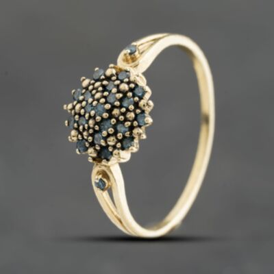 Pre-Owned 9ct Yellow Gold Blue Heat Treated Diamond Round Cluster Ring 41104824