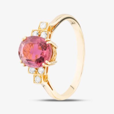 Pre-Owned 18ct Yellow Gold Tourmaline & Brilliant Cut Diamond Oval Cluster Ring 41121004