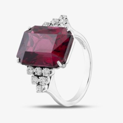 Pre-Owned 18ct White Gold Rhodolite Garnet & Brilliant Cut Diamond Cluster Ring 41121005