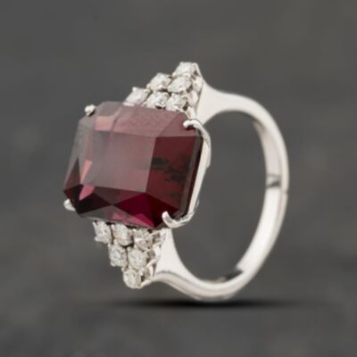 Pre-Owned 18ct White Gold 14.00ct Garnet & 0.48ct Brilliant Cut Diamond Cluster Ring 41121029