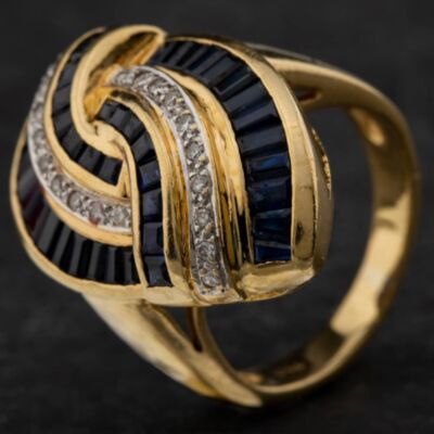 Pre-Owned 18ct Yellow Gold Diamond And Sapphire Abstract Cluster Ring 4112107