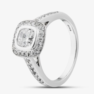 Pre-Owned Platinum Certificated 1.01ct Brilliant Cut Square Modified Diamond Halo Cluster Ring 4112599