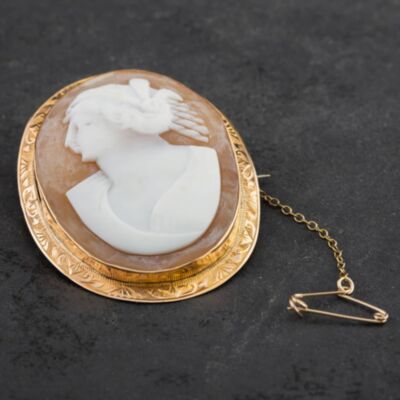 Pre-Owned Vintage Yellow Gold Cameo Oval Brooch 4113058