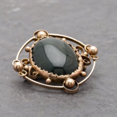 Pre-Owned Vintage Rose Gold Bloodstone Oval Ornate Brooch 41131087