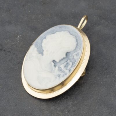 Pre-Owned Vintage Yellow Gold Blue Jasper Wedgewood Cameo Oval Brooch 41131108