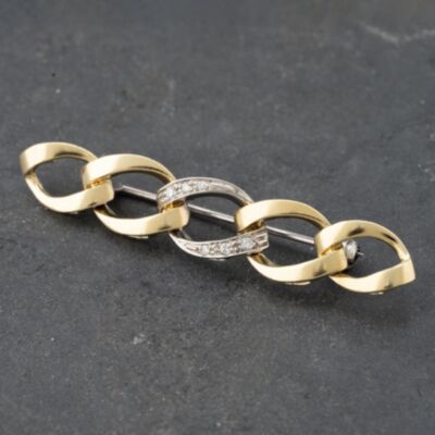 Pre-Owned 18ct Two Colour Gold Diamond Set Curb Link Bar Brooch 41131111