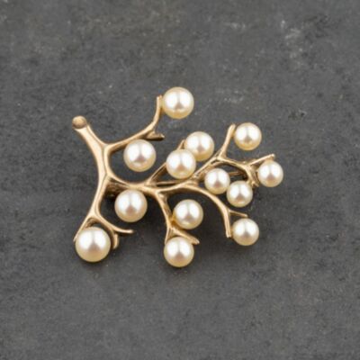 Pre-Owned 9ct Yellow Gold Pearl Branch Shape Brooch 41131139